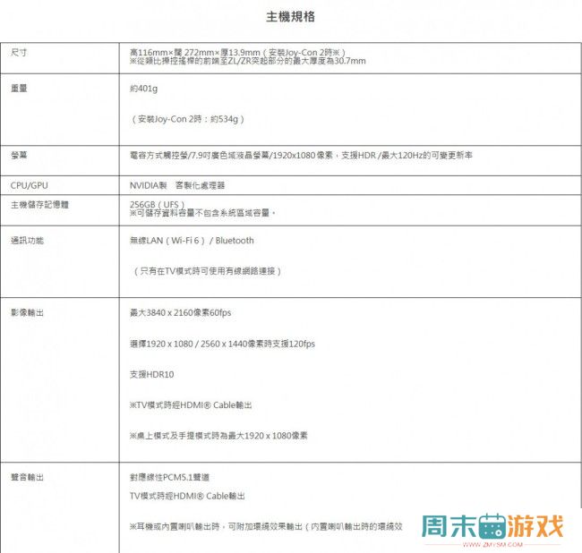 Switch 2硬件规格公布 底座模式支持4K/60FPS